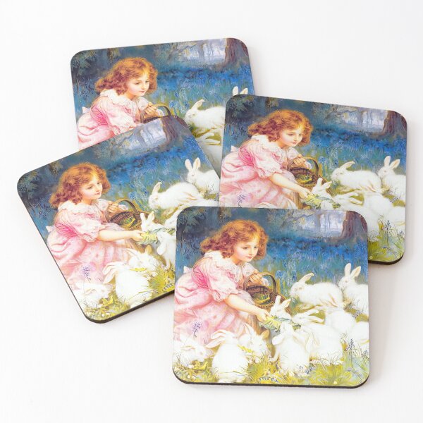 Item preview, Girl Feeding Rabbits | Bunnies Print | Rabbit Print | Rabbit Wall Art | Nursery Wall Art | Vintage Bunny Painting Art designed and sold by scrolla.