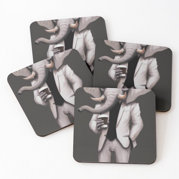 Item preview, Dapper Elephant in White Suit with Coffee designed and sold by camteng.