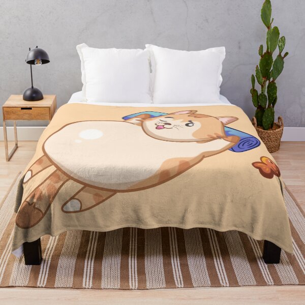 Item preview, cat with full stomach after eating his lunch of fish, white color and orange spots, cartoon style, cat illustration designed and sold by kitsuneins.