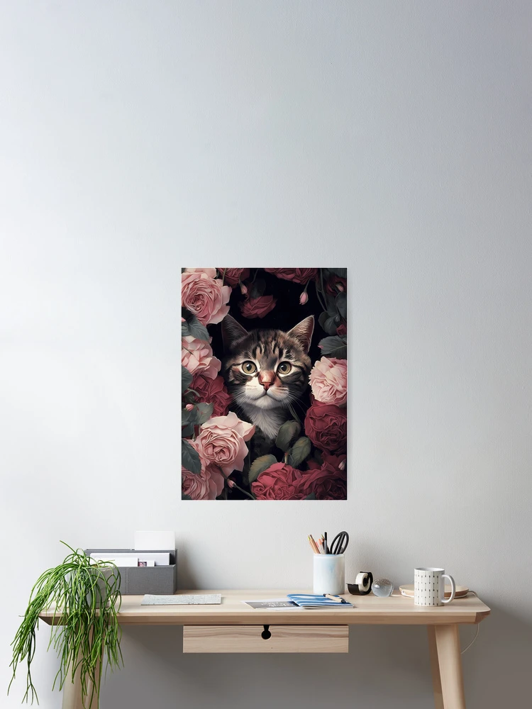 Thumbnail 2 of 3, Poster, Cat In Roses designed and sold by dotperinchart.