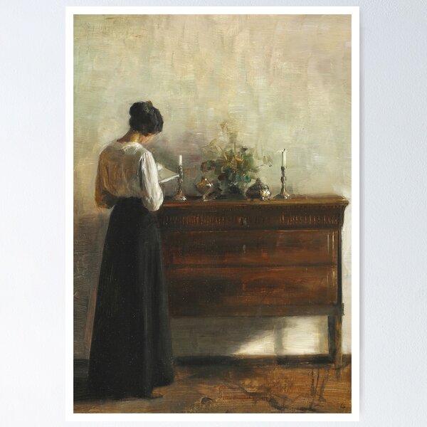 Vintage Portrait Painting of Woman / Moody Dark Academia Interior