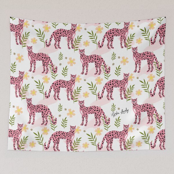 Aperçu de l'œuvre Standing jaguar Pattern pink- white background créée et vendue par Studio Lydia Lovely.