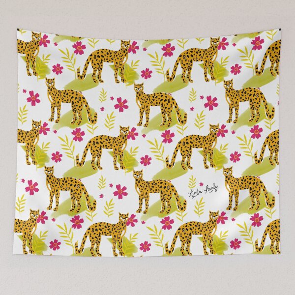 Aperçu de l'œuvre Standing jaguar Pattern yellow- white background créée et vendue par Studio Lydia Lovely.