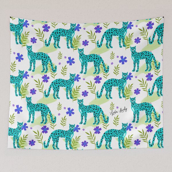 Aperçu de l'œuvre Standing jaguar Pattern teal- white background créée et vendue par Studio Lydia Lovely.