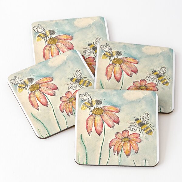 Item preview, Cute watercolour honey bees resting on flowers  designed and sold by velvetch3rry.