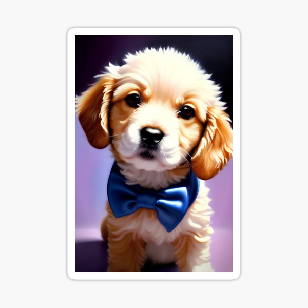 Adorable Fluffy Puppy with Cute Blue Bowtie Pet Portrait Sticker