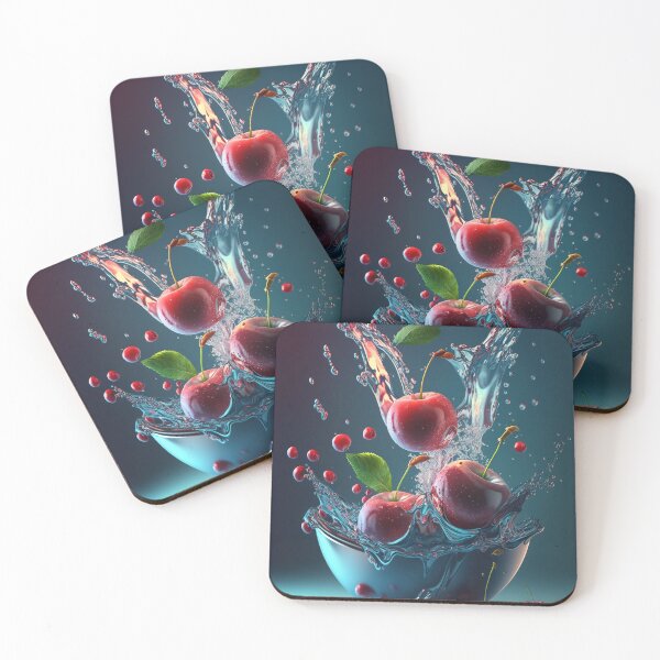 Item preview, Cherries splashing into a bowl of water printart 3 designed and sold by jetaiart.