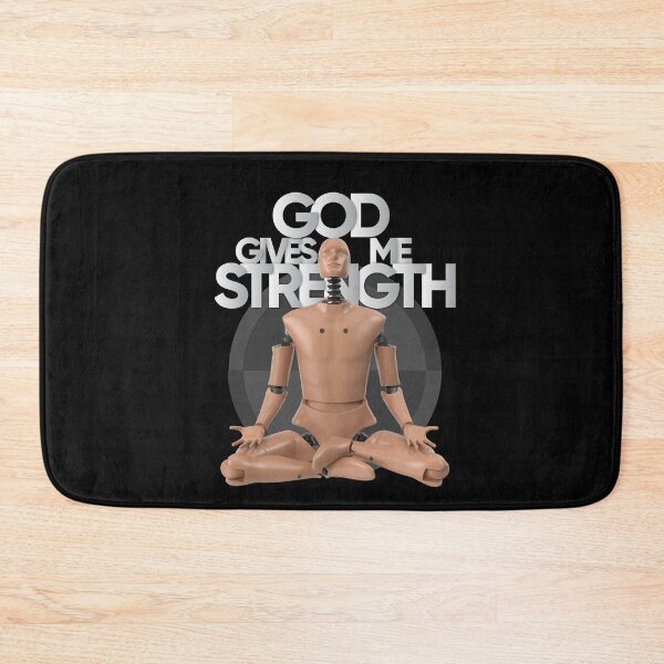 Item preview, God Gives Me Strength from Crash Test Dummy Yellow Brown Crash Test Man Sitting With Praying Position With Crash Sign As Background designed and sold by activlifewear.