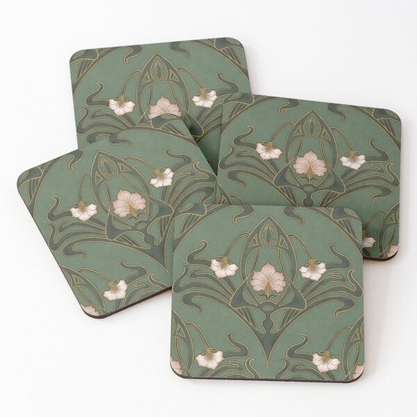 Item preview, Green Art Nouveau Wallpaper designed and sold by GildedMagnolia.