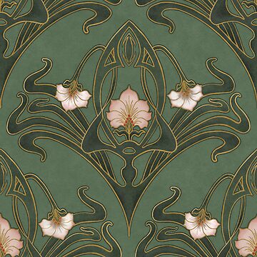 Green Art Nouveau Wallpaper Pin for Sale by GildedMagnolia