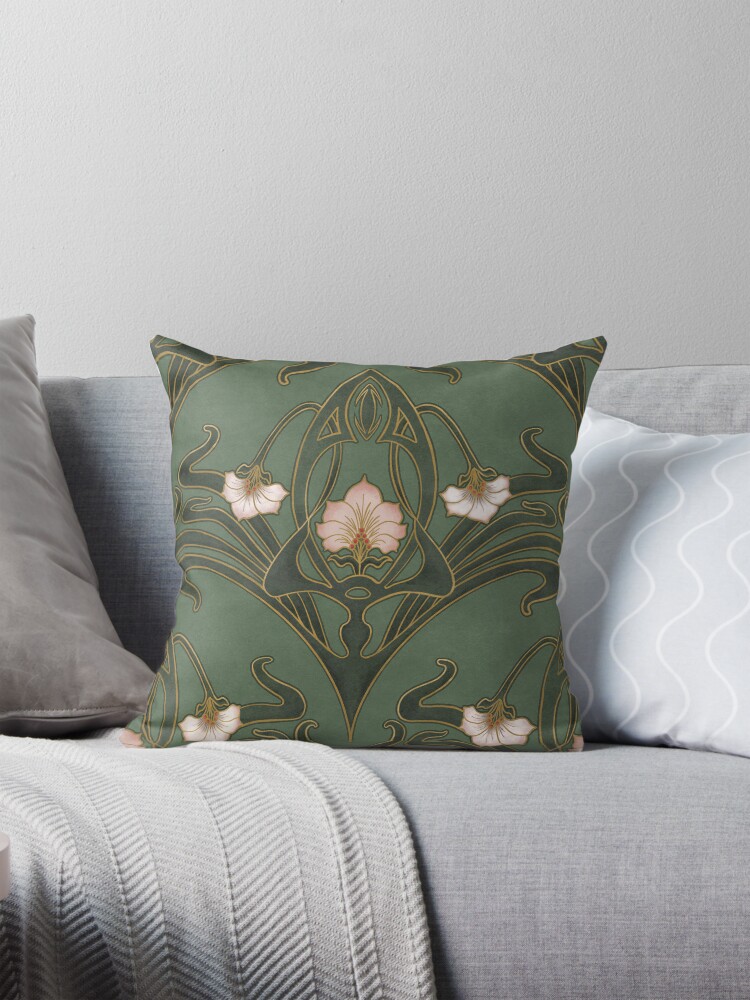 Green Art Nouveau Wallpaper Pillow for Sale by GildedMagnolia Redbubble