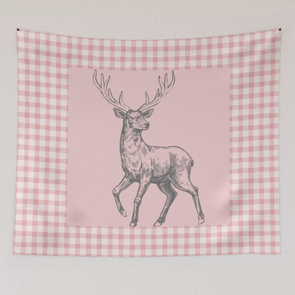 Item preview, pink plaid deer rustic homestead style  designed and sold by aquinavortex.