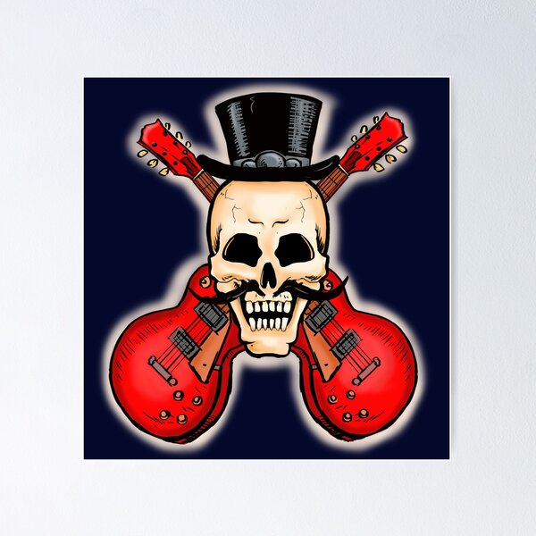 Rock Music Poster Skull Electric Guitar Wings Vector Grunge Red