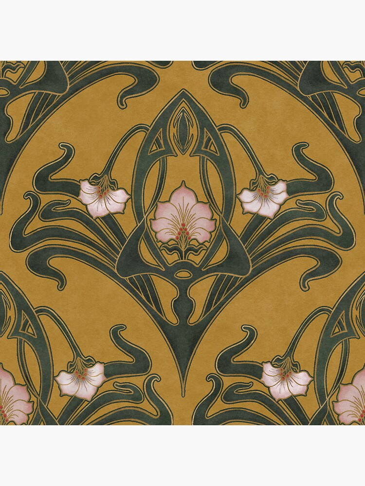 Green Art Nouveau Wallpaper Pin for Sale by GildedMagnolia