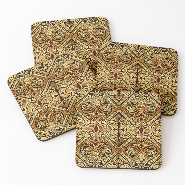 Item preview, shining golden floral polynesian pattern designed and sold by AstraNovaStudio.