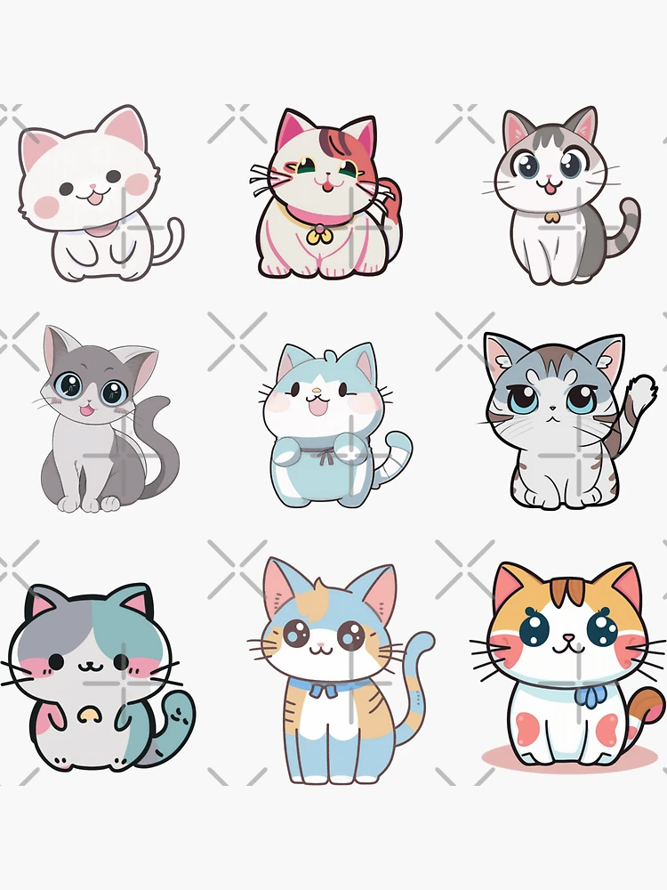 Cute Cartoon Cats Sticker Set 2 Sticker for Sale by CafePretzel