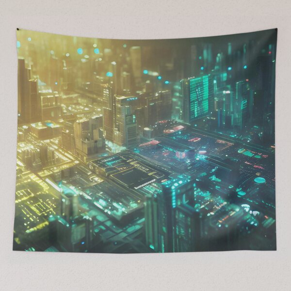 Item preview, cyberpunk circuit-board city skyline designed and sold by ocota831.