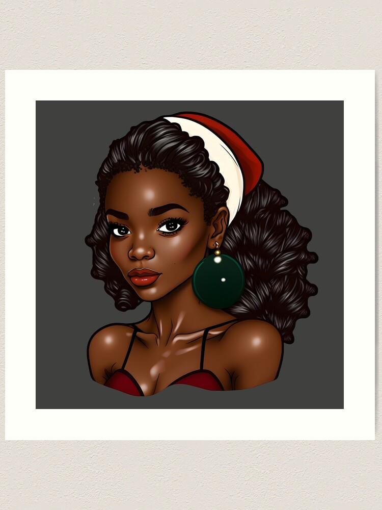 Black African Girl American Melanin Christmas Santa Design Art Print for  Sale by silentwoods