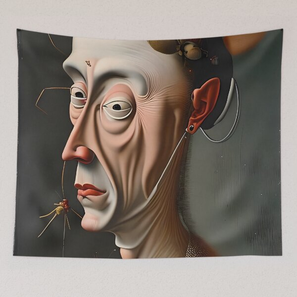 Item preview, Blurring Reality - A Surreal Portrait of a Man with Insect Company designed and sold by GalihDA.
