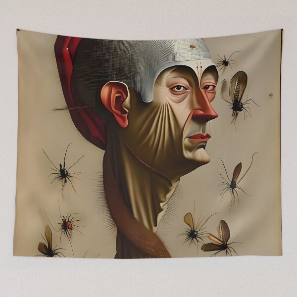 Item preview, Grotesque Realism - A Surrealist Painting of a Severe Man with Insects designed and sold by GalihDA.