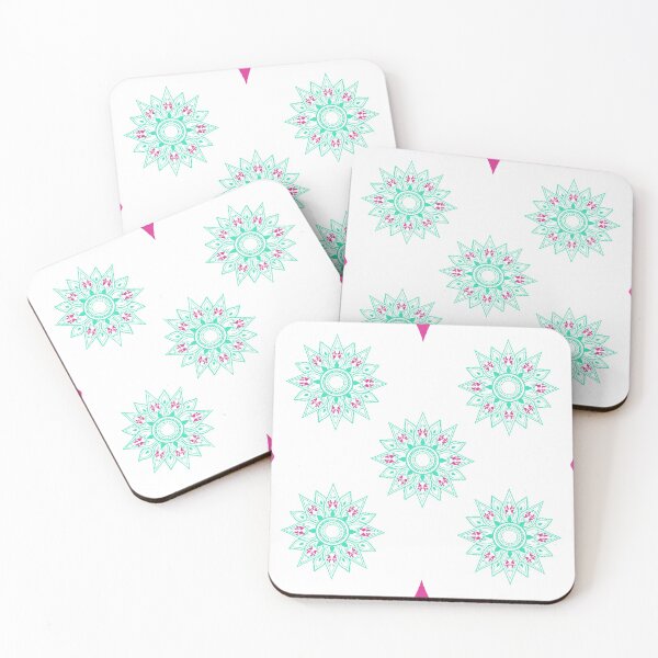 Item preview, Flower patterns aquamarine on white designed and sold by Chaoticzarts.