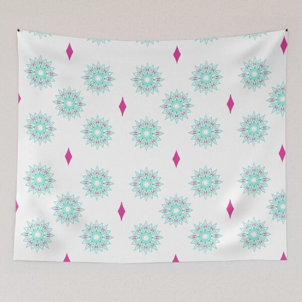 Item preview, Flower patterns aquamarine on white designed and sold by Chaoticzarts.