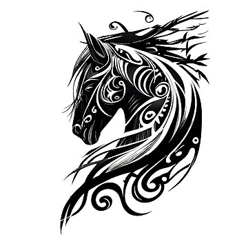 Horse tribal tattoo. Black and white side view vector illustration Stock  Vector | Adobe Stock