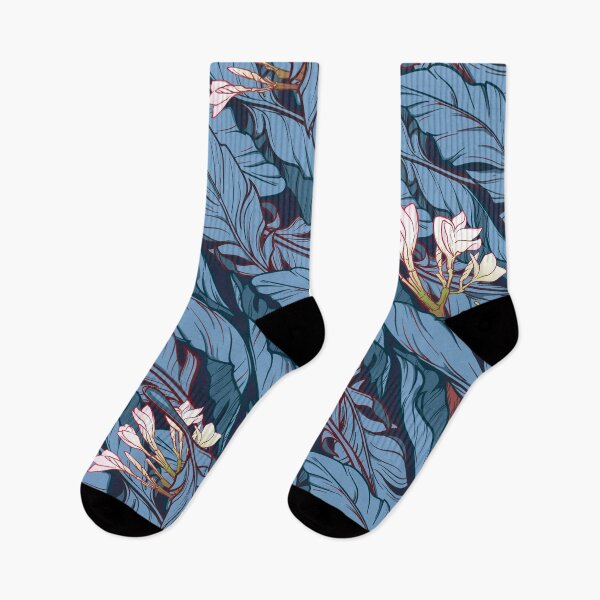 Item preview, Tropical floral pattern: Banana plant leaves and frangipani flower designed and sold by AntonVTokarev.