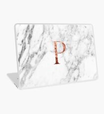 Monogramm rosafarbener Marmor P Laptop Folie