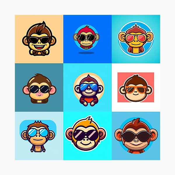 Item preview, Cute Chibi Animal Monkey Wearing Sunglasses Pattern designed and sold by mrbribe.