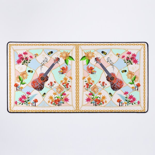 Item preview, Surface pattern with flowers, bees and ukulele in delicate colors designed and sold by Kreativa1.
