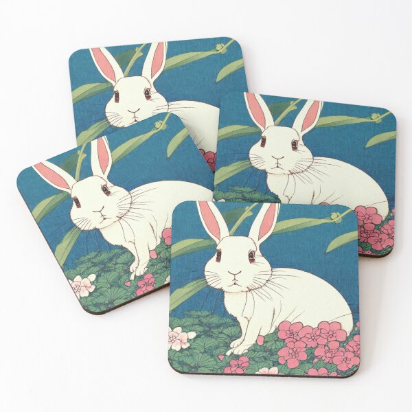 Item preview, Cute Floral White Fuzzy Lop American Rabbit with Binkying Eyes designed and sold by wigobun.