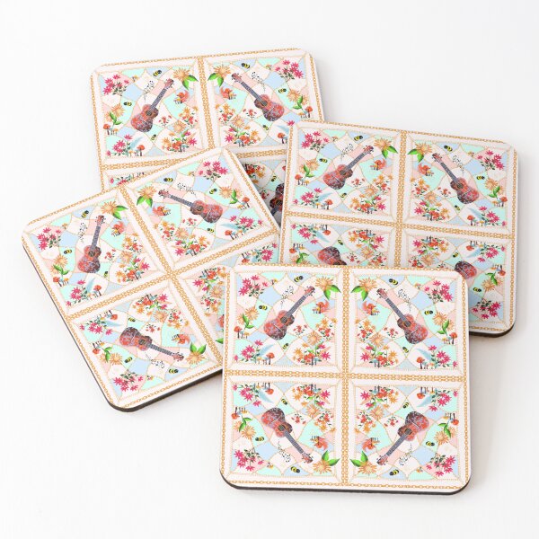 Item preview, Surface pattern with flowers, bees and ukulele in delicate colors designed and sold by Kreativa1.