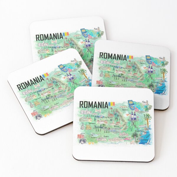 Item preview, Romania Illustrated Travel Map with Roads and Tourist Highlights  designed and sold by artshop77.