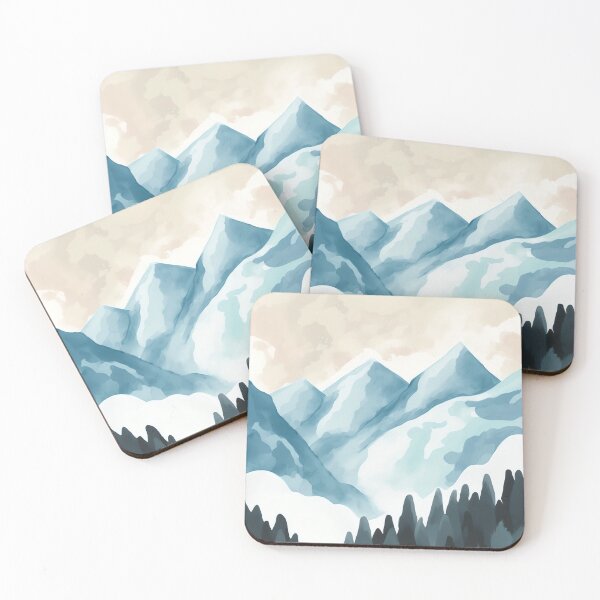 Item preview, Aesthetic watercolor painting of a snowy mountain range designed and sold by niftyfifty.
