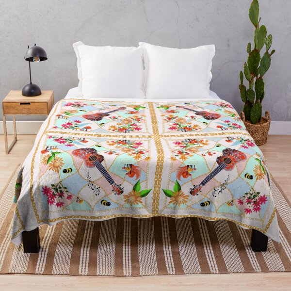 Item preview, Surface pattern with flowers, bees and ukulele in delicate colors designed and sold by Kreativa1.