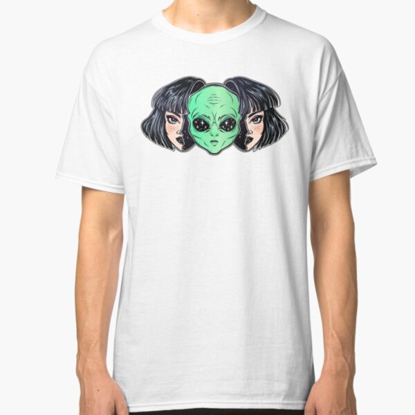 Colorful vibrant portrait of an alien from outer space face in disguise as human girl. Classic T-Shirt