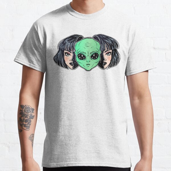Colorful vibrant portrait of an alien from outer space face in disguise as human girl. Classic T-Shirt
