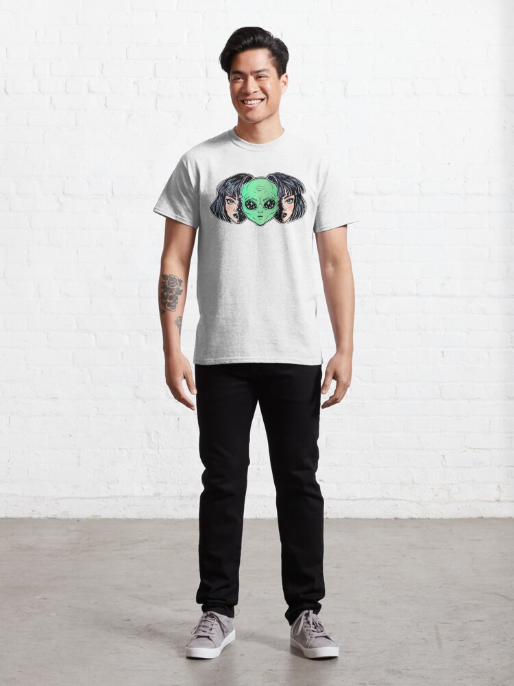 Alternate view of Colorful vibrant portrait of an alien from outer space face in disguise as human girl. Classic T-Shirt