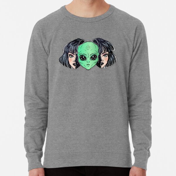 Colorful vibrant portrait of an alien from outer space face in disguise as human girl. Lightweight Sweatshirt