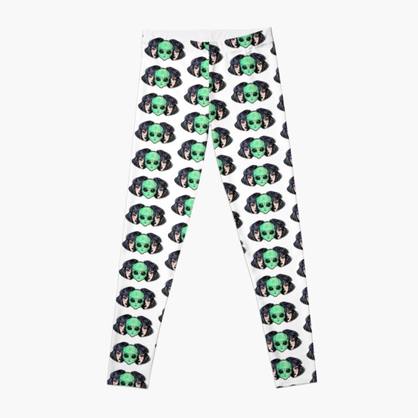 Colorful vibrant portrait of an alien from outer space face in disguise as human girl. Leggings