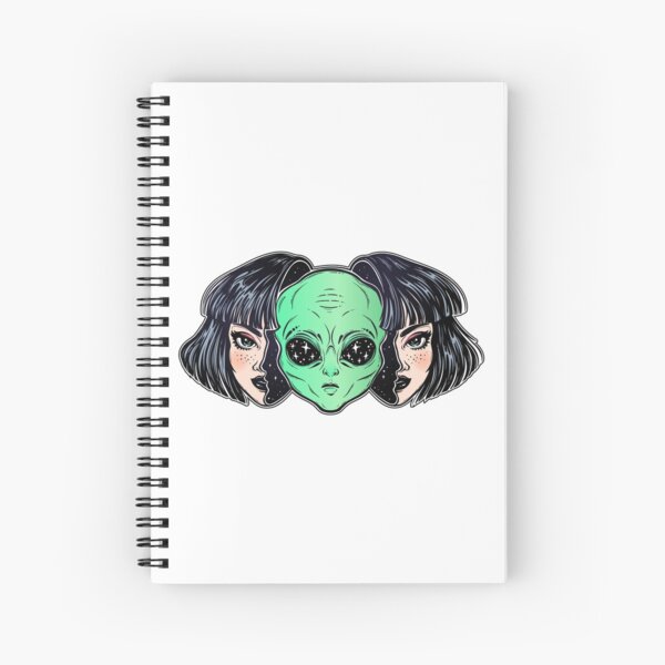 Colorful vibrant portrait of an alien from outer space face in disguise as human girl. Spiral Notebook