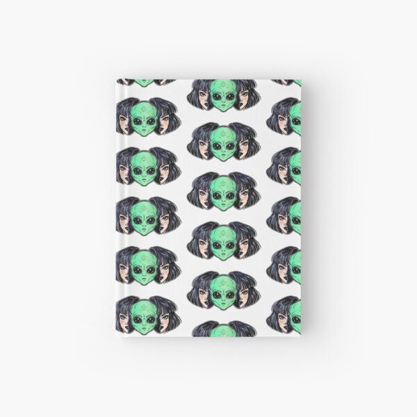 Colorful vibrant portrait of an alien from outer space face in disguise as human girl. Hardcover Journal