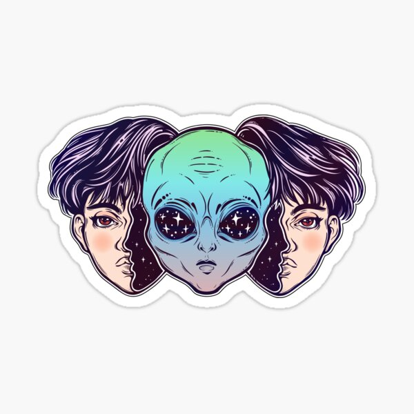 Portriat of the extraordinary alien from outer space face in disguise as a human boy. Sticker