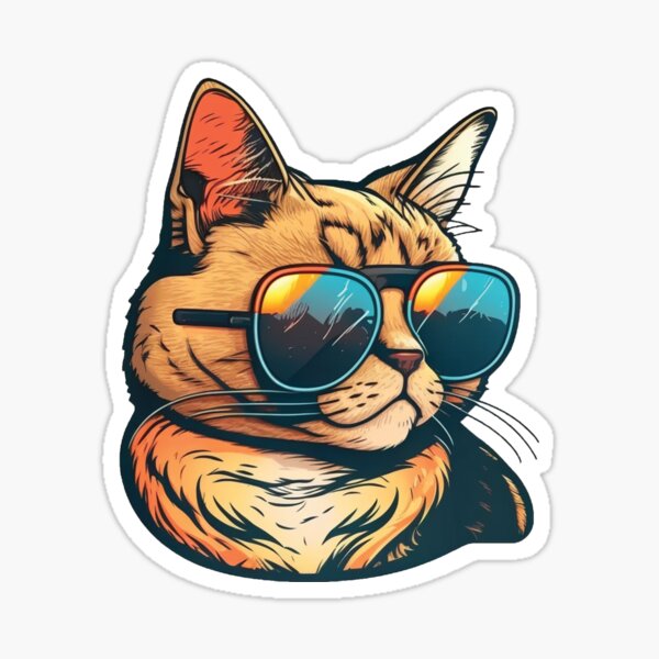 Cat wearing a bucket hat and glasses Sticker for Sale by Serenesart