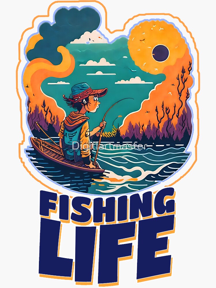 Fishing Life Art: Relax and Unwind with this Serene Design | Sticker