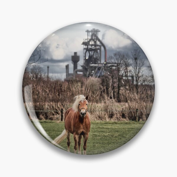Item preview, Horse in the pasture, in the background a blast furnace, Ruhrgebiet - Ruhrpott - Germany designed and sold by Ruhrpottpicture.
