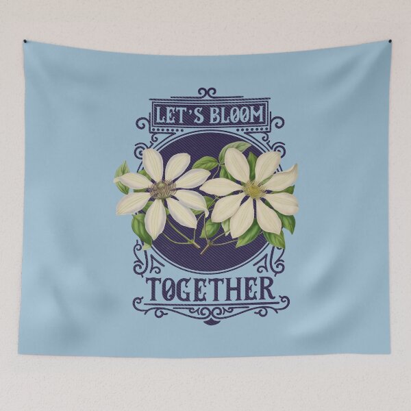 Item preview, Let's Bloom Together | Colorful Artwork | Navy Blue Lettering designed and sold by VintagePlantJoy.