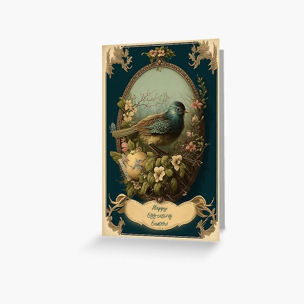 Item preview, Egg-citing Easter Greetings: Vintage Card Design for Bird Lovers designed and sold by EmeraldeaArt.