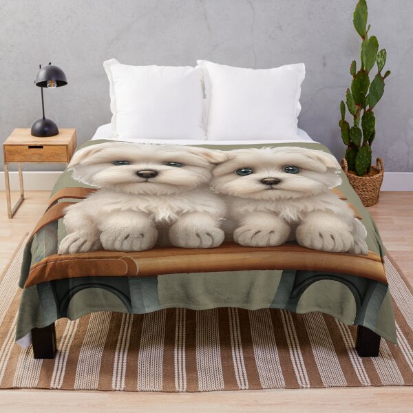 Item preview, 2 Maltese on bench gift designed and sold by TeeArtistry.